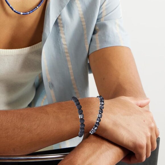 ⚡Rankeef Men2 Grey Lava rock Tiger Eye 8MM Natural Stone Crystal Beaded Bracelet - Picture 5 of 7